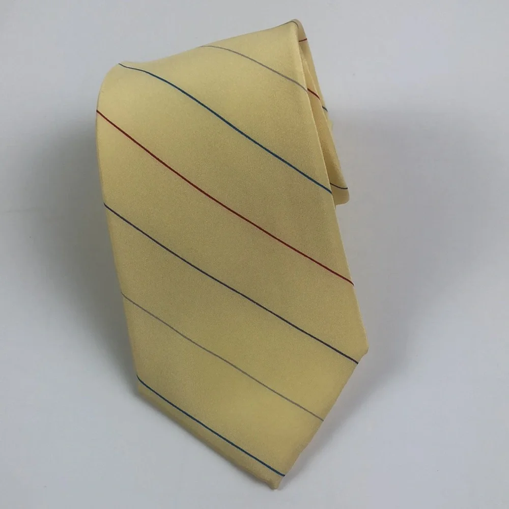 David Lawrence Silk Tie Pale Yellow Multicolored Stripe